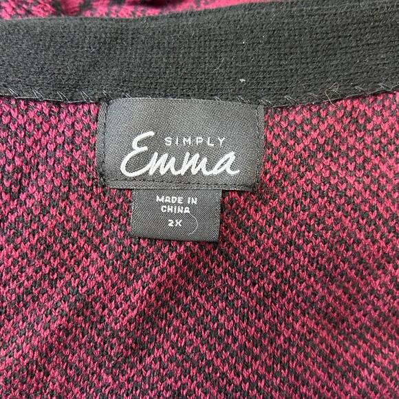 Simply Emma Women’s Jacquard Open Front Longline Cardigan, Burgundy, size 2X - Picture 5 of 10